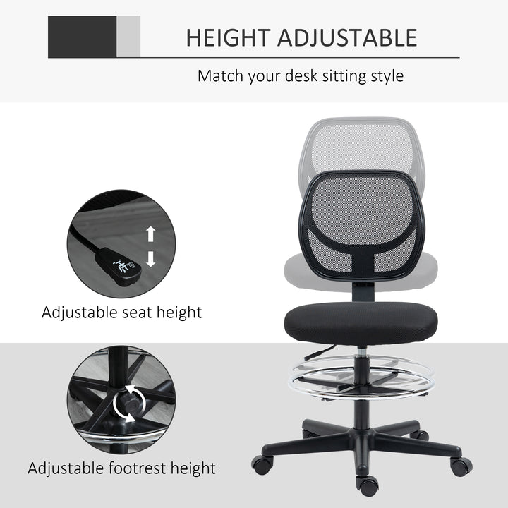 Ergonomic Mesh Standing Desk Chair with Adjustable Footrest Ring and Seat Height Black