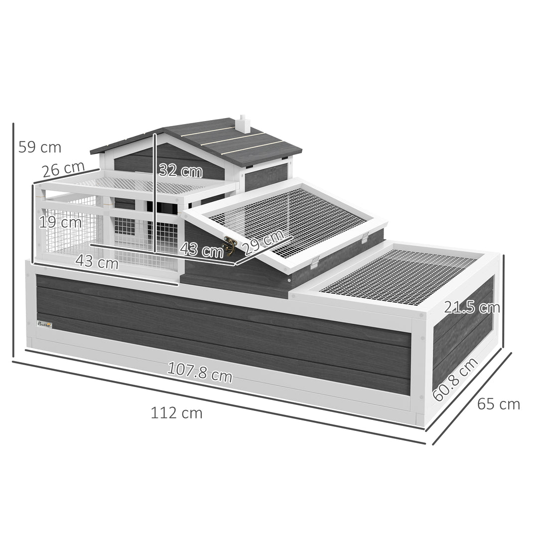 3-Room Tortoise House Habitat w/ Balcony &amp; 2 Stories, Wooden Tortoise Enclosure with Ladder, Tray, Openable Roof