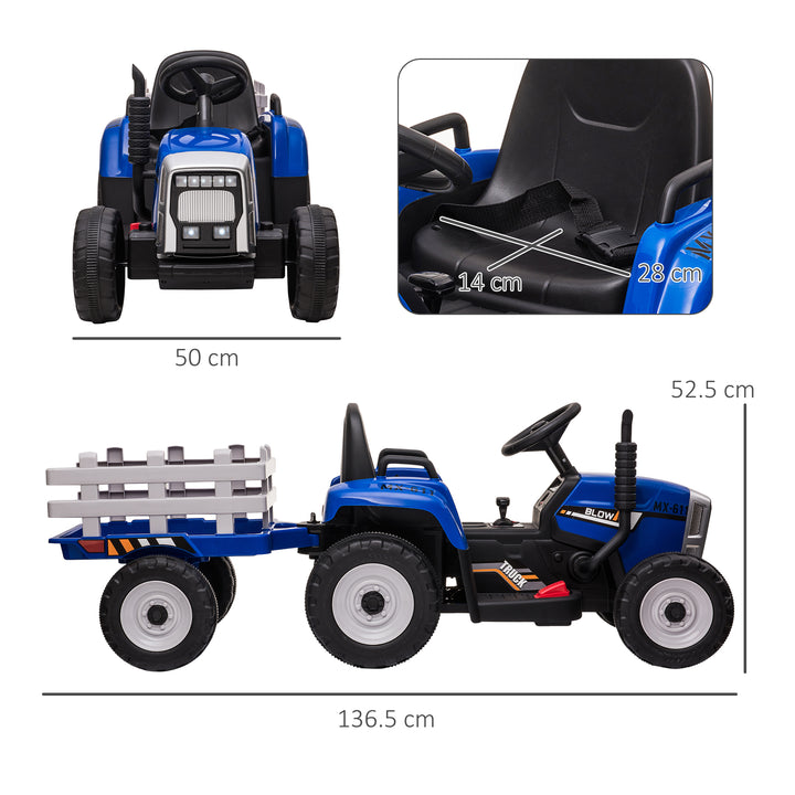 Electric Ride on Tractor with Detachable Trailer, 12V Kids Battery Powered Electric Car with Remote Control, Music Start up Sound and Horn, Lights, for Ages 3-6 Years - Blue