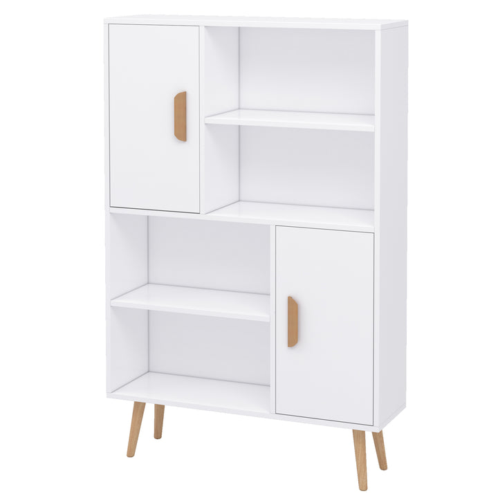 Sideboard Bookshelf Free Standing Bookcase Shelves Unit Display Storage Cabinet Wooden Leg w/ Two Doors White