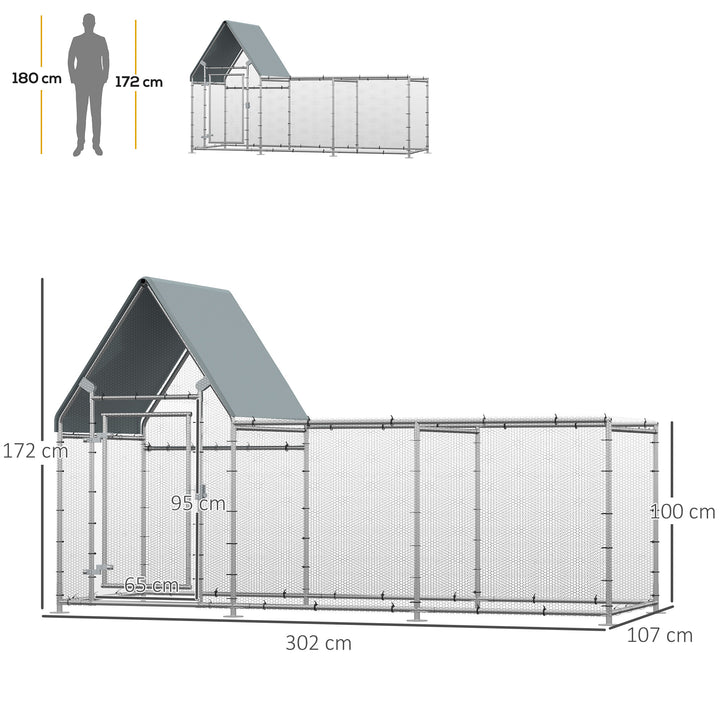 PawHut Walk In Chicken Run, Large Galvanized Chicken Coop, Hen Poultry House Cage, Rabbit Hutch Metal Enclosure with Water-Resist Cover