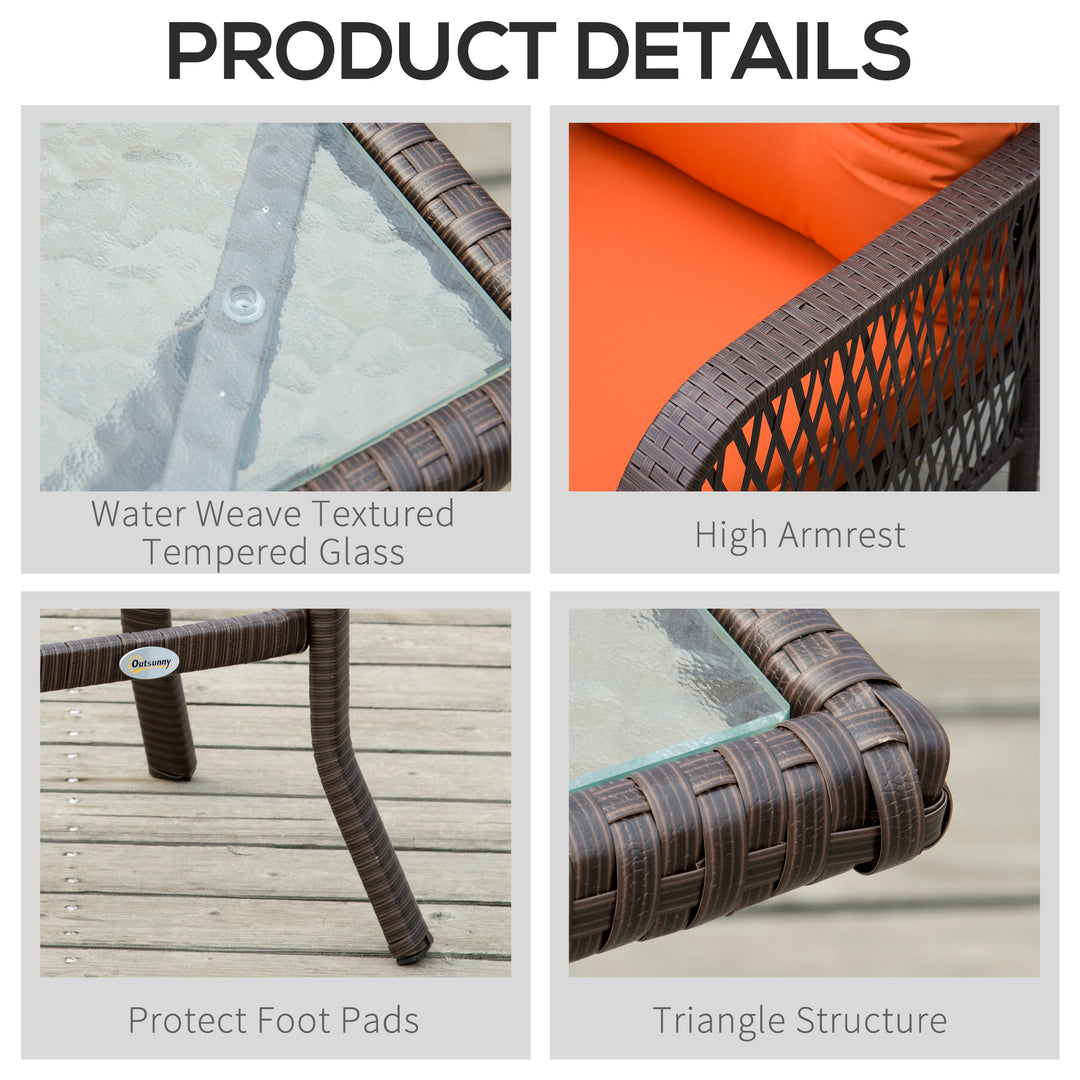 3 Pieces Patio PE Rattan Bistro Set, Outdoor Wicker Coffee Table Armrest Chairs Thick Padded Conversation Furniture for Garden Orange