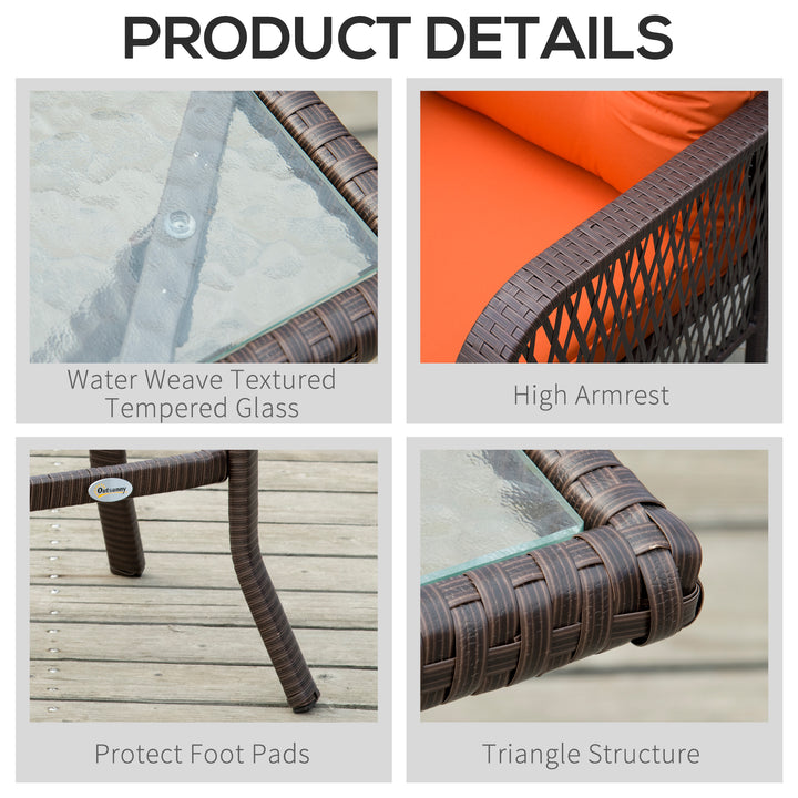 3 Pieces Patio PE Rattan Bistro Set, Outdoor Wicker Coffee Table Armrest Chairs Thick Padded Conversation Furniture for Garden Orange