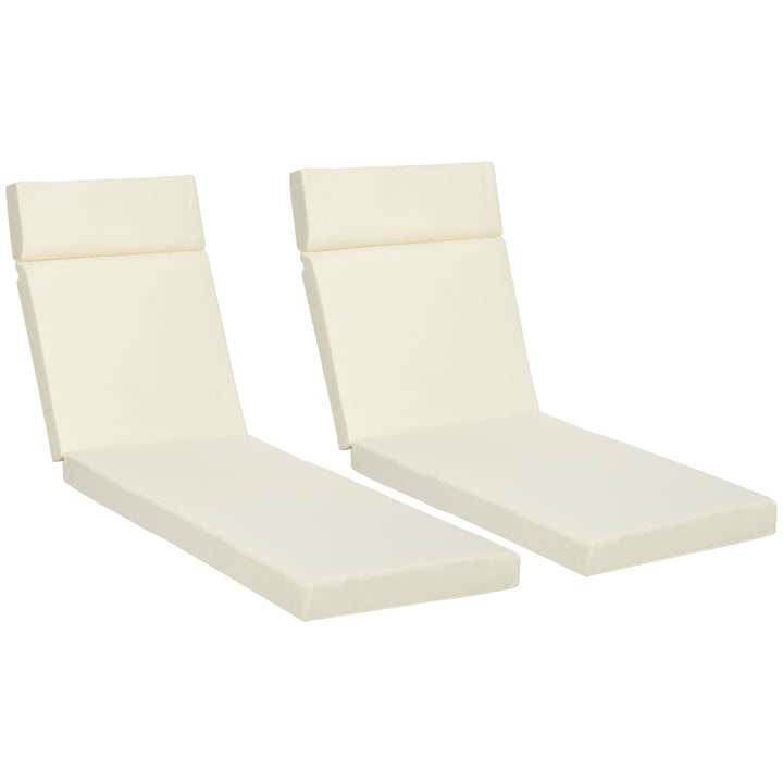 Outsunny Set of 2 Sun Lounger Cushions, Replacement Cushions for Rattan Furniture with Ties, 196 x 55 cm, Cream White