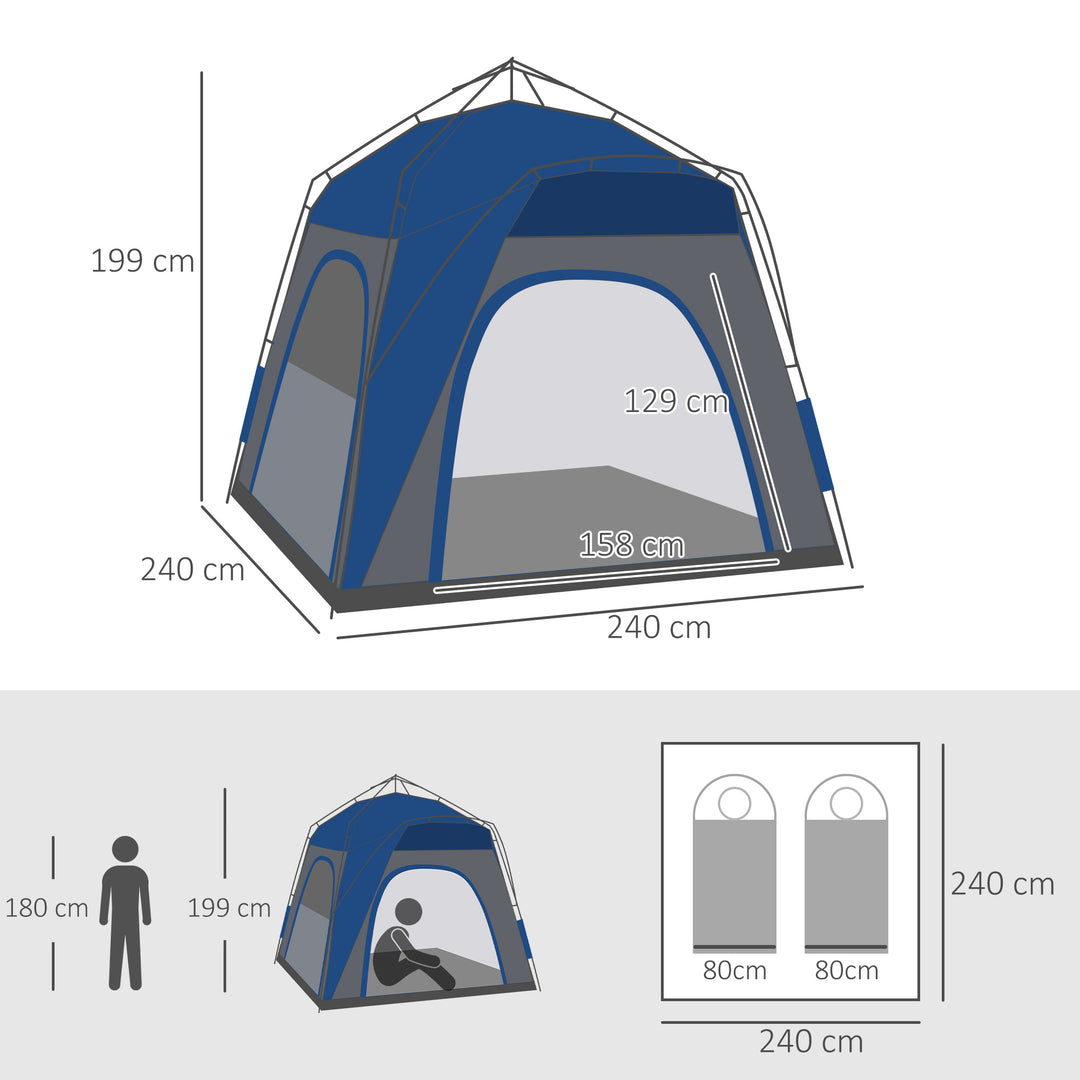 4 Person Automatic Camping Tent, Outdoor Pop Up Tent, Portable Backpacking Dome Shelter, Grey