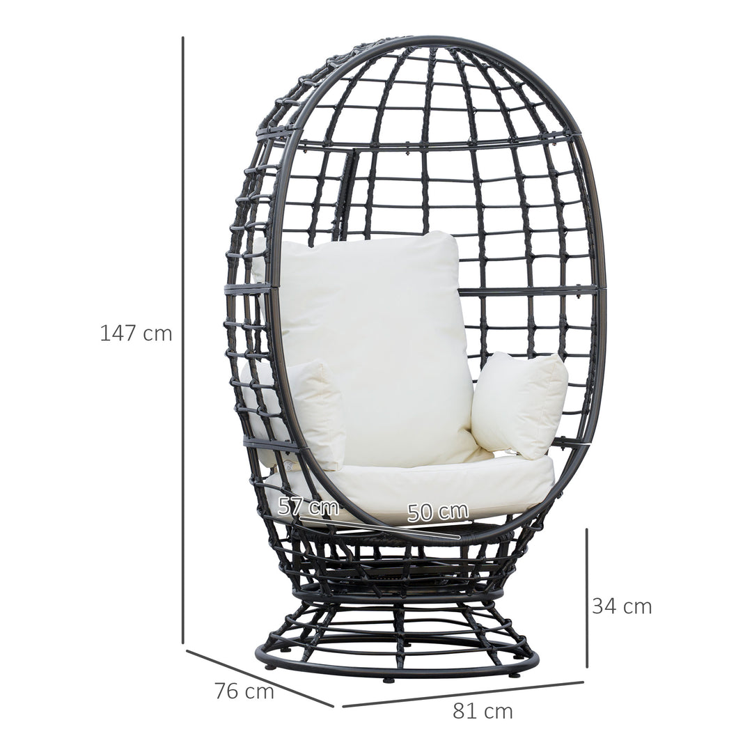 Swivel Egg Chair, Rattan Outdoor Chair with Cushion and Pillow for Balcony, Garden, Patio, Black