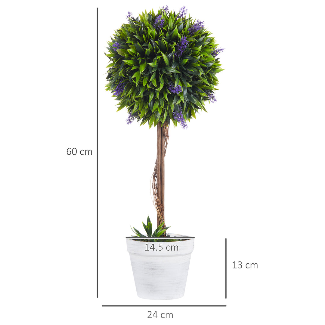 Set of 2 Decorative Artificial Plants Ball Trees with Lavender Flowers in Pot Fake Plants for Home Indoor Outdoor Decor, 60cm