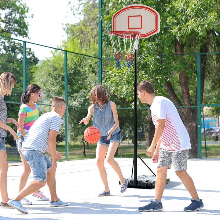 Portable Basketball Stand 175-215cm Adjustable Height Sturdy Rim Hoop w/ Large Wheels Stable Base Net Free Standing