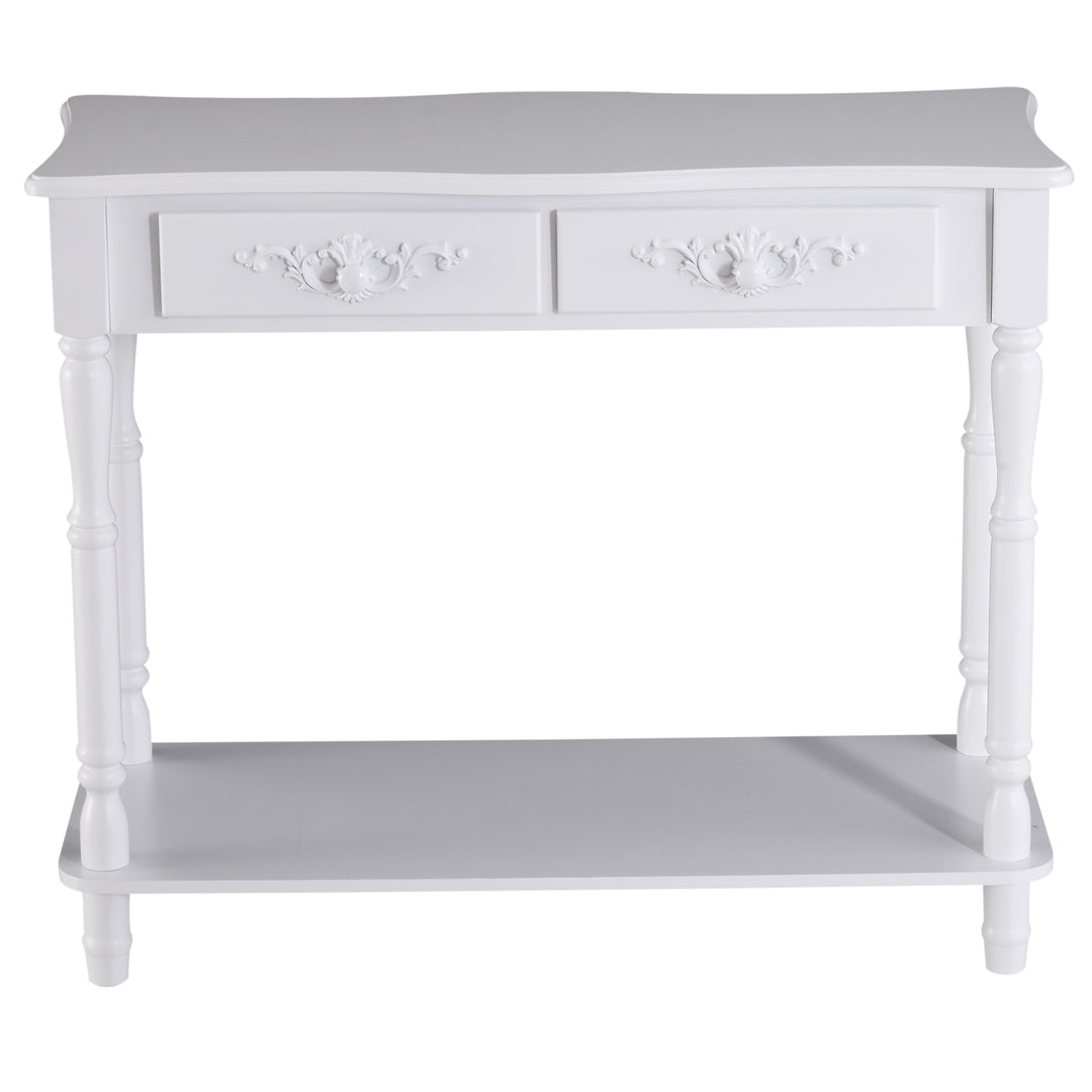 Console Table Modern Sofa Side Desk with Storage Shelves Drawers for Living Room Entryway Bedroom White