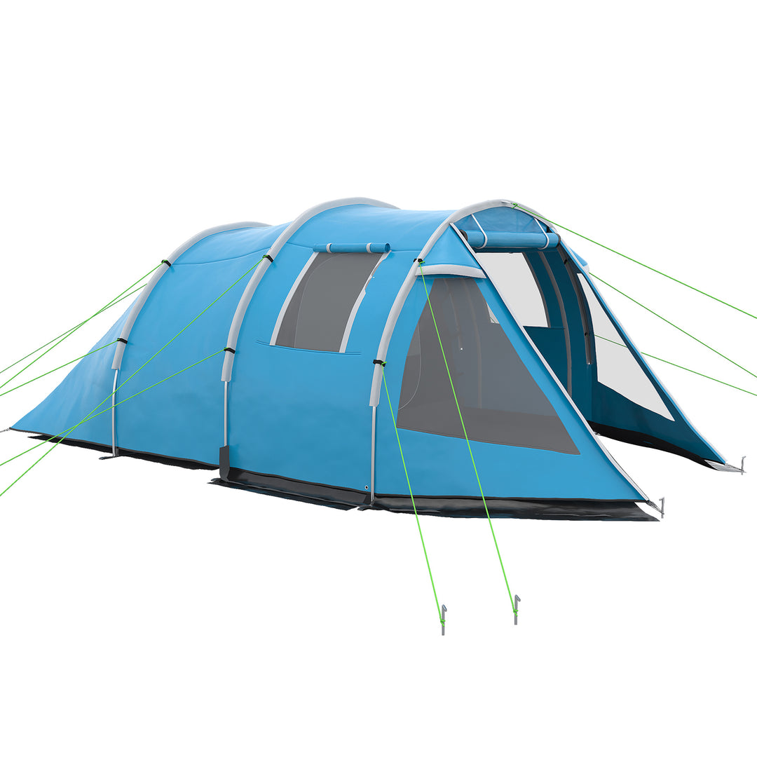 3-4 Man Tunnel Tent, Two Room Camping Tent with Windows and Covers, Portable Carry Bag, for Fishing, Hiking, Sports, Festival - Blue