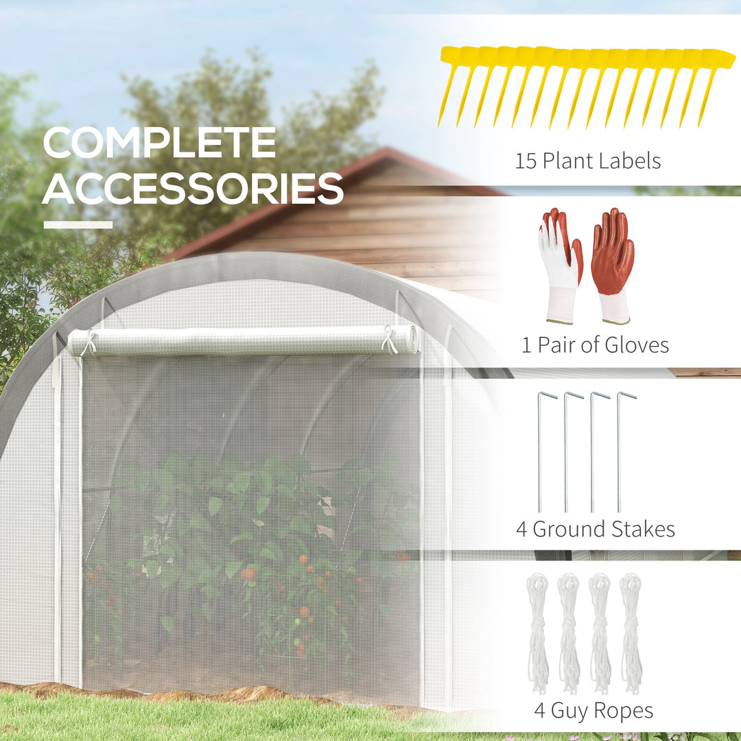 Polytunnel Greenhouse w/ Upgraded Structure, 15 Plant Labels-White