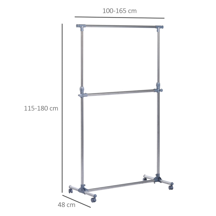 Heavy Duty Clothes Hanger Garment Rail Hanging Display Stand Rack w/ Wheels Adjustable