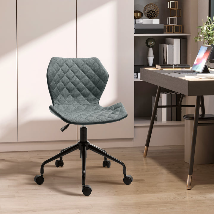 HOMCOM Swivel Chair, Home Office Computer Desk Chair With Nylon Wheels Adjustable Height Linen Grey