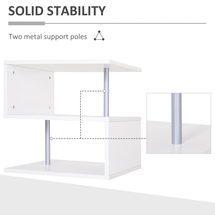 End Table S shape 2 Tier Storage Shelves Organizer Versatile Home office furniture (White)