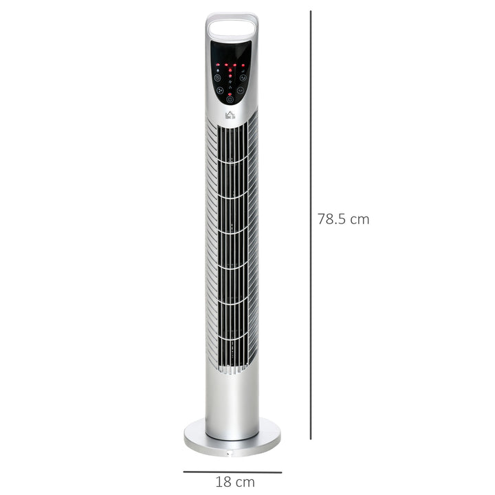 Tower Fan Oscillating 3 Speeds 3 Winds 40W w/ Remote Control Timer Moving Head Quiet Operation Home Office Bedroom Silver - 78.5H cm