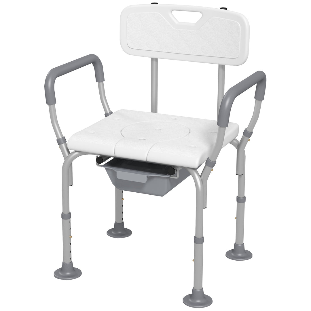 Height Adjustable Shower Stool with Arms and Back for Elderly - White