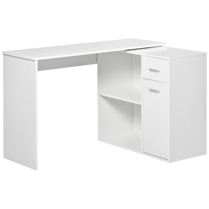 L-Shaped corner computer desk Table Study Table PC Workstation with Storage Shelf Drawer Home Office white