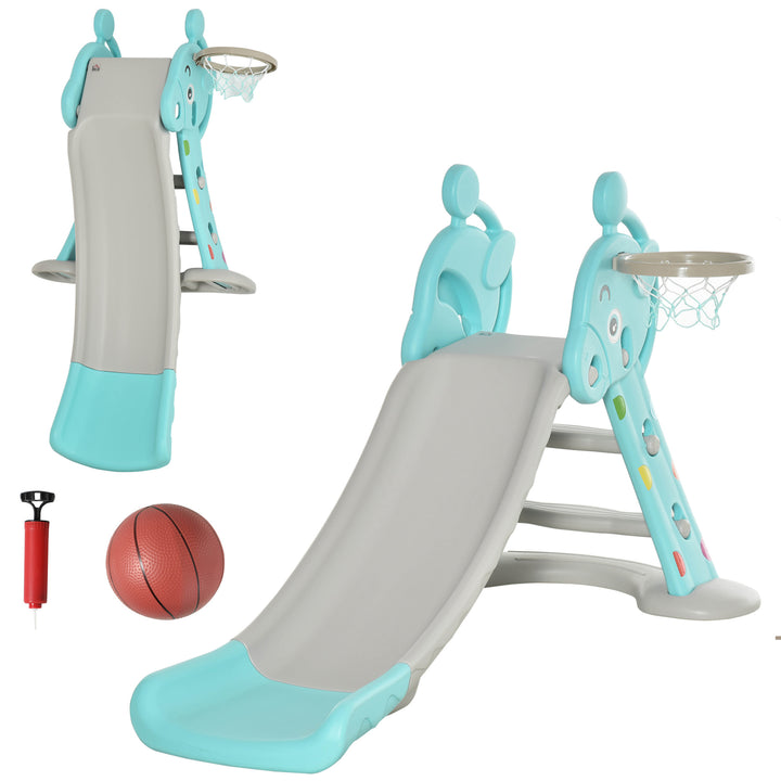 2 in 1 Kids Slide with Basketball Hoop Toddler Freestanding Slider Playset Exercise Toy 18 months -4 Years Old Deer Shaped Blue