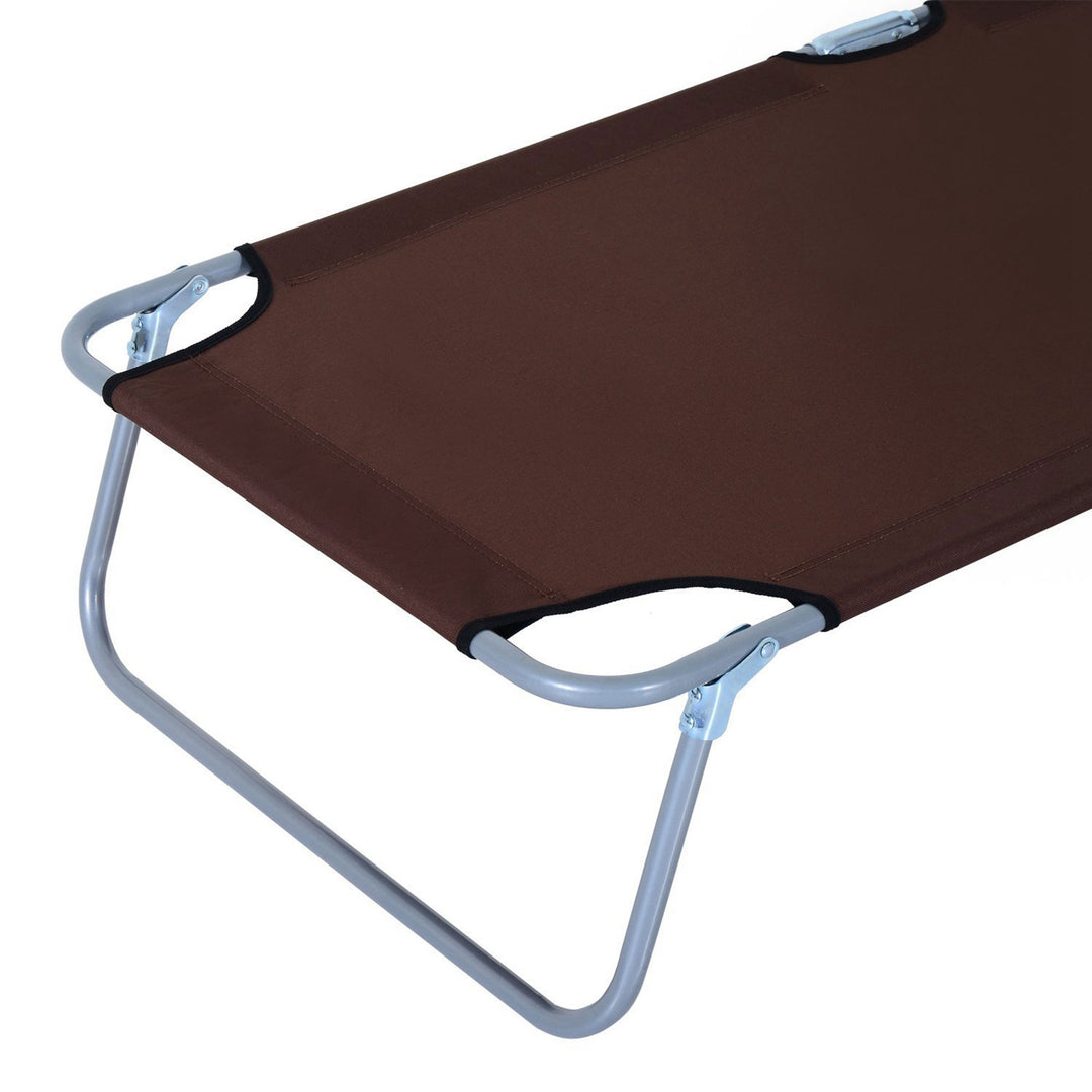 2 Pieces Outdoor Foldable Sun Lounger Set with Removeable Shade Canopy, Patio Recliner Sun Lounger with Adjustable Backrest with Mesh Fabric, Brown