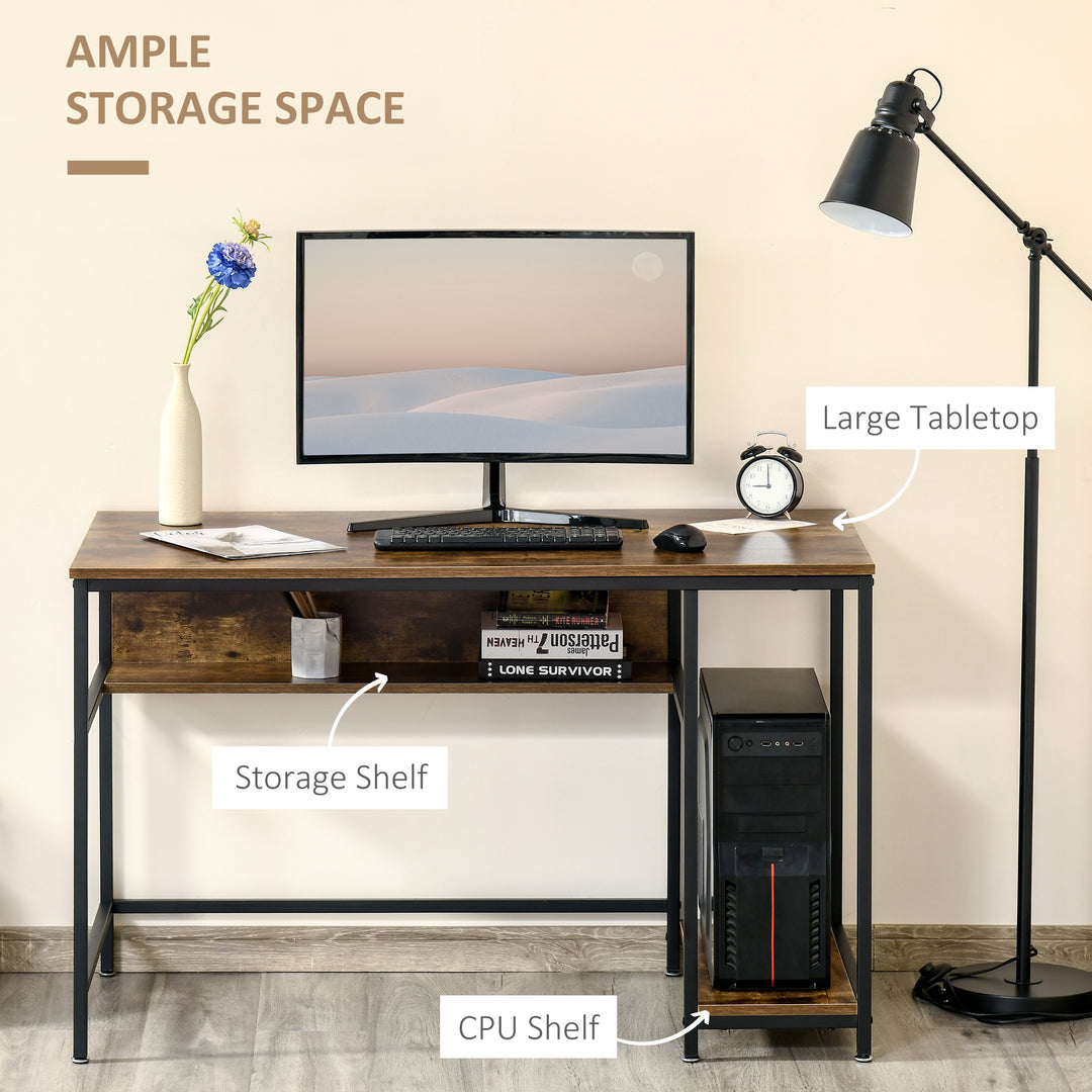Home Compact Small Computer Desk Writing Study Table Office PC Workstation Gaming Studying with Storage Shelf, Rustic Brown