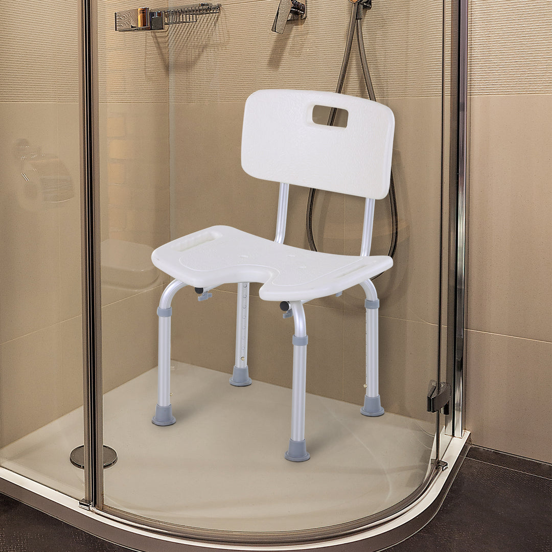 8-Level Height Adjustable Bath Stool Spa Shower Chair Aluminum w/ Non-Slip Feet, Handle for the Pregnant, Old, Injured