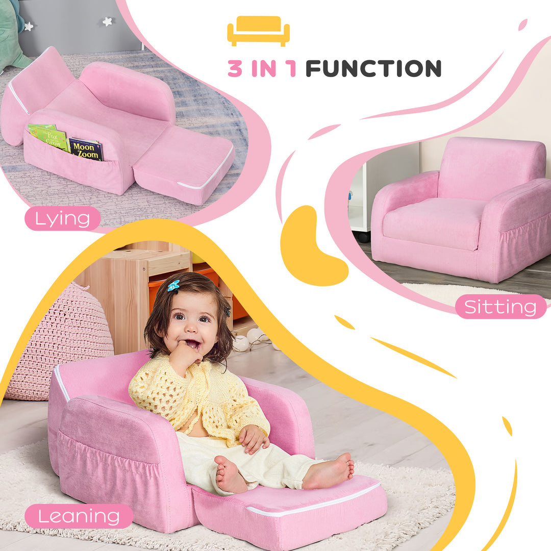 Kids Armchair Sofa Bed w/ Padded Wood Frame-Pink