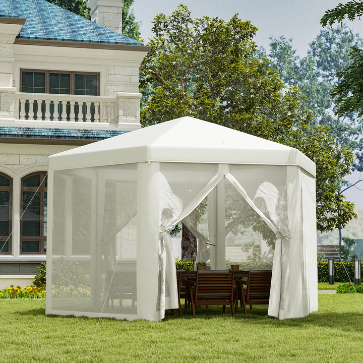 Netting Gazebo Hexagon Tent Patio Canopy Outdoor Shelter Party Activities Shade Resistant (Creamy White)