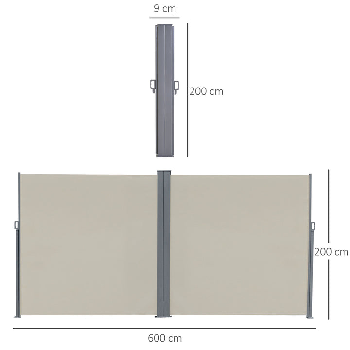 Patio Retractable Double Side Awning, Folding Privacy Screen Fence, Privacy Wall Corner Sun Shade Wind Screen Room Divider-Cream White