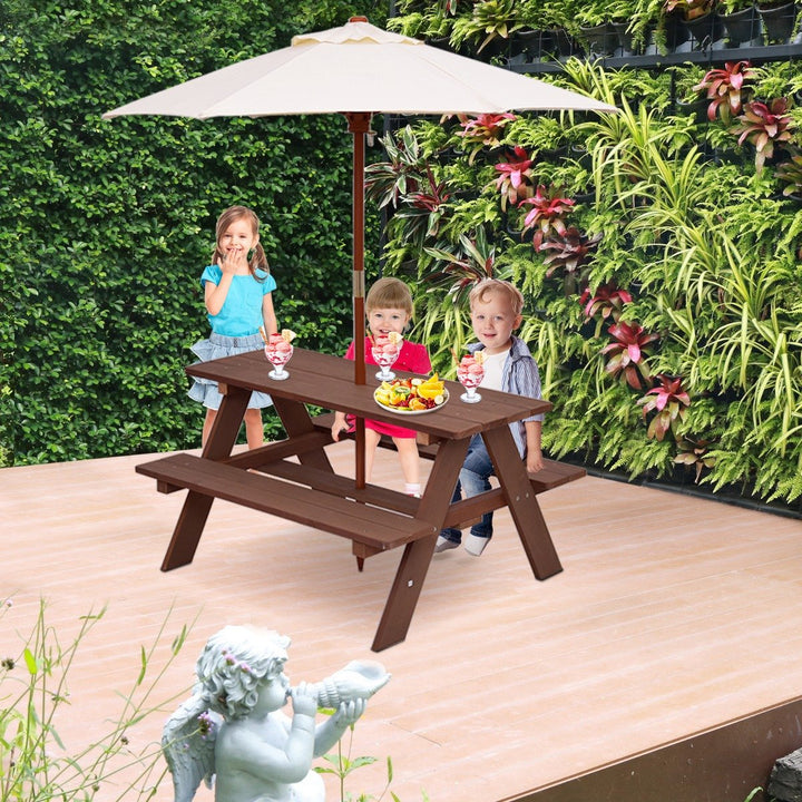 Children's Garden Picnic Table Bench with Sun Umbrella