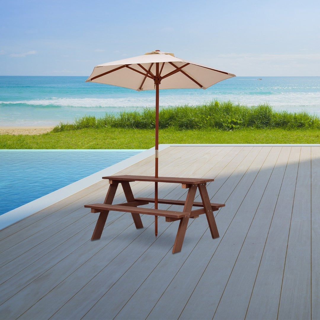 Children's Garden Picnic Table Bench with Sun Umbrella