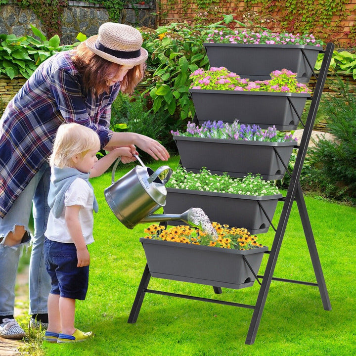 5-Tier Raised Garden Bed with Drainage Holes and Water Storage Bottom