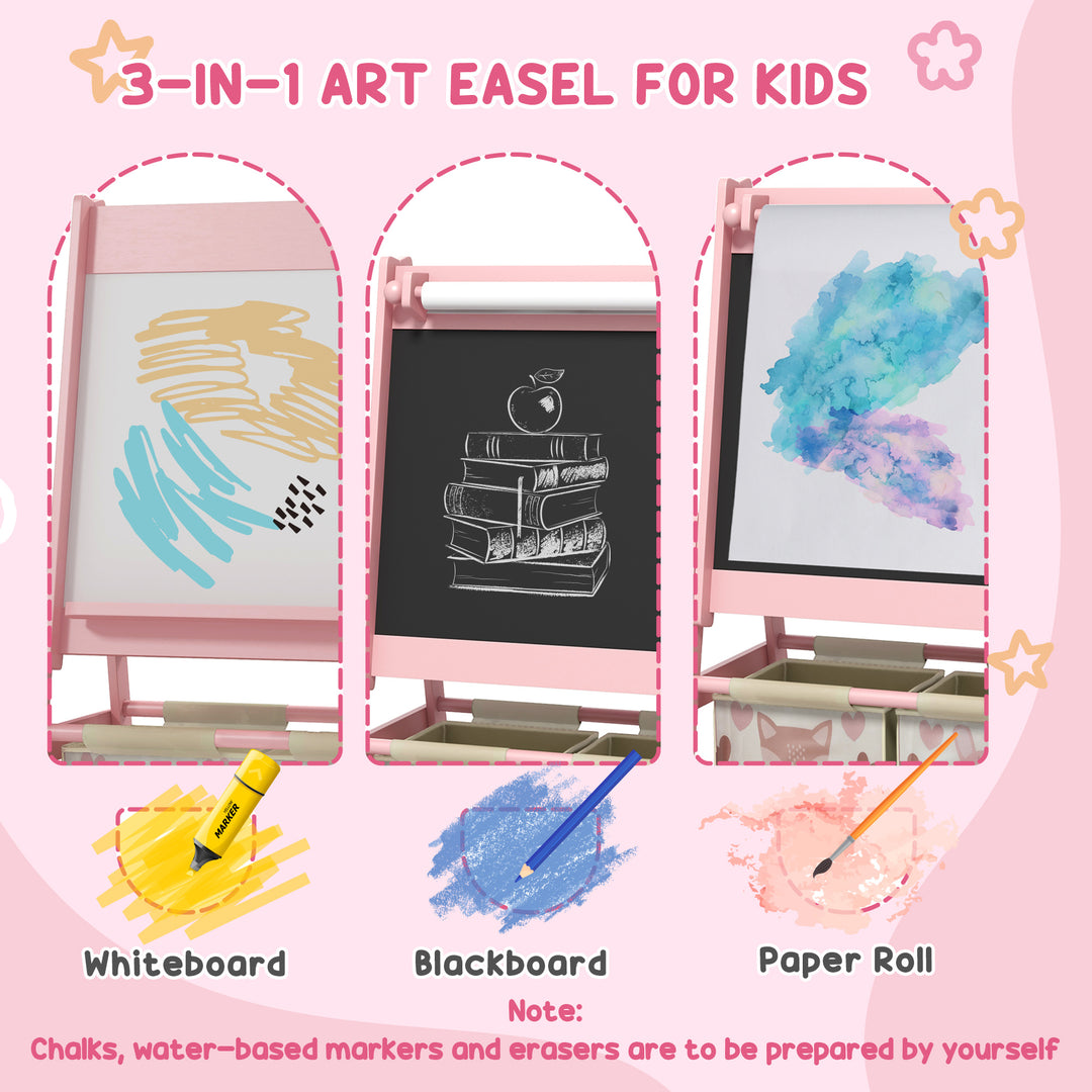 Kids Table and Chair Set and Kids Easel with Paper Roll - Pink