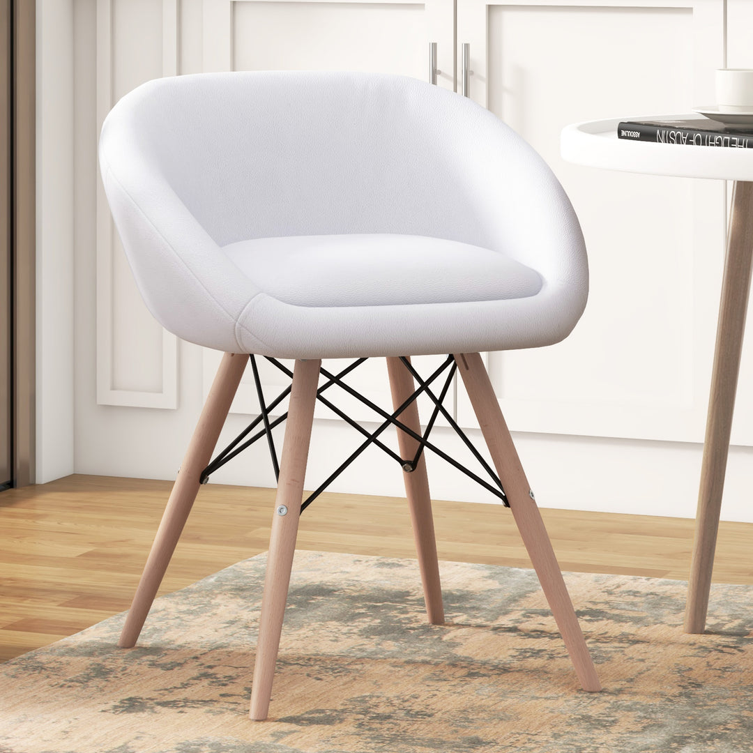 Faux Leather Lounge Chair W/Solid Wooden Legs-White