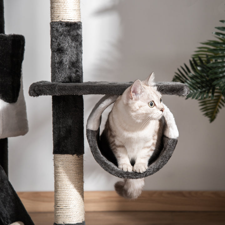 Pawhut Cat Tree Kitten Condo Fun House Adjustable Grey & White