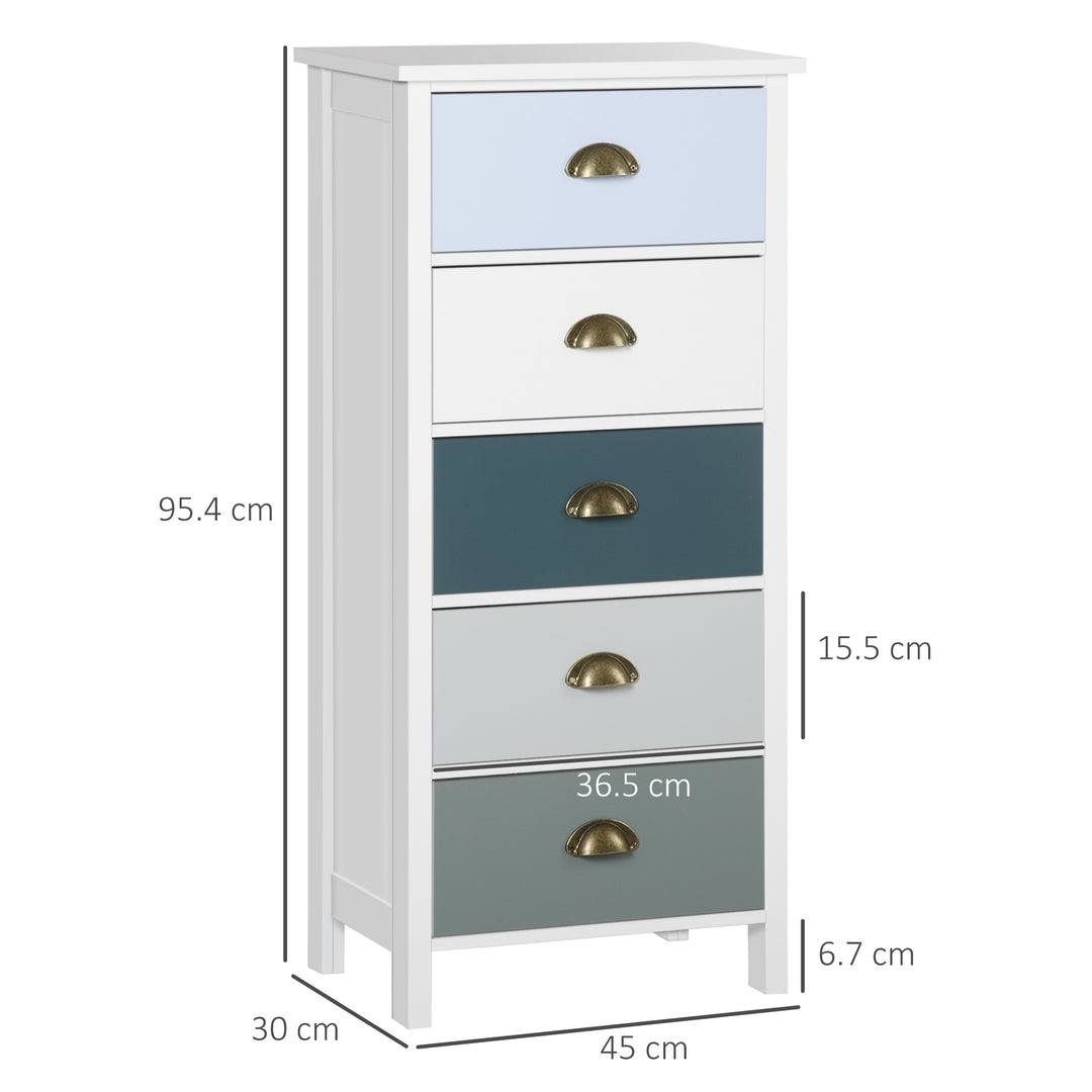 HOMCOM Chest of Drawers, 5-Drawer Dresser with Metal Handle, Slim Storage Organiser Unit for Living Room, Bedroom