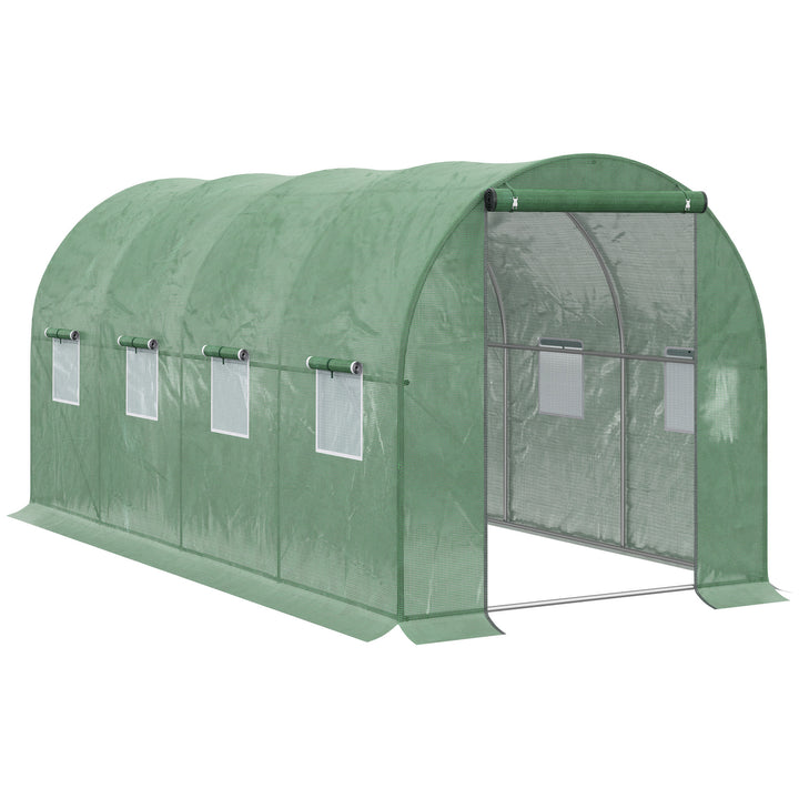 4x2 m Polytunnel Walk-in Greenhouse with Zip Door and Windows-Green