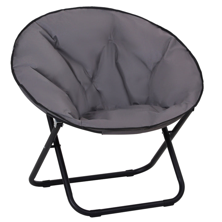 Garden Folding Portable Padded Saucer Moon Chair Padded Round Outdoor Camping Travel Fishing Seat  Grey