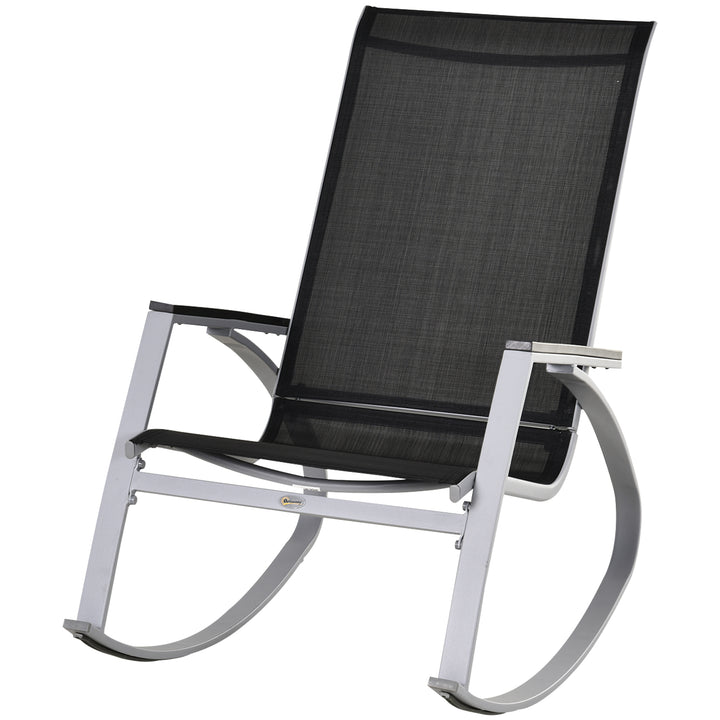 Outsunny Rocking Chair Sun Lounger Garden Seat Patio High Back Texteline Black