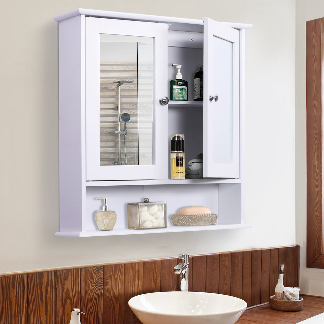 Kleankin Wall-mounted Bathroom Cabinet Mirror Door, 56L x 13W x 58Hcm-White