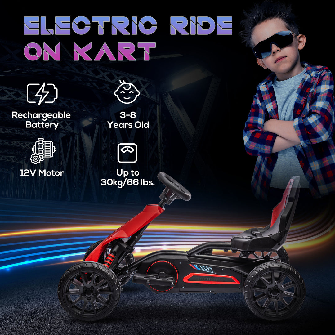 12V Electric Go Kart for Kids, Ride-On Racing Go Kart with Forward Reversing, Rechargeable Battery, 2 Speeds, for Boys Girls Aged 3-8 Years Old - Red