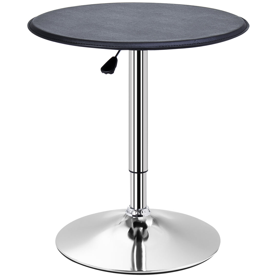 Adjustable Round Bistro Bar Table with PVC Leather Top Steel Base Home Kitchen Dining Desk  Black