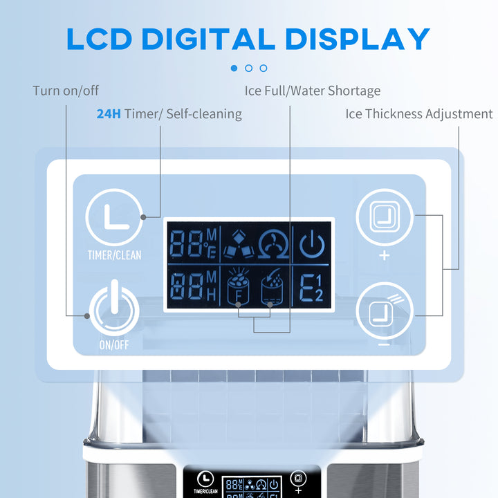 HOMCOM Ice Maker Machine, Counter Top Ice Cube Maker for Home, 20kg in 24 Hrs, 3.2L with Adjustable Cube Size, Self Cleaning Function, Ice Scoop