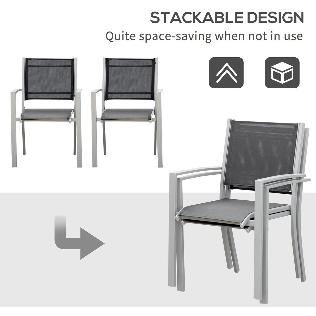 Set Of 2 Outdoor Chairs Square Steel Frame Texteline Seats Foot Caps Mesh Boxy Comfortable Easy Clean Black Grey