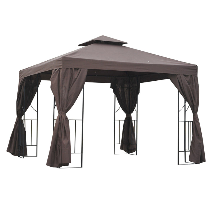 3 x 3 m Garden Metal Gazebo Marquee Patio Wedding Party Tent Canopy Shelter with Pavilion Sidewalls (Brown)