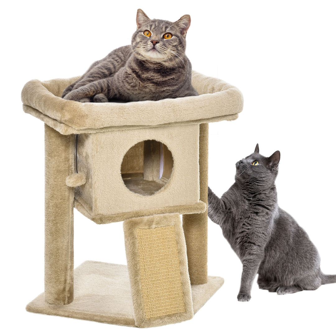 PawHut Cat tree Tower Climbing Activity Center Kitten Furniture with Jute Scratching Pad Ball Toy Condo Perch Bed Post 40 x 40 x 57cm Coffee