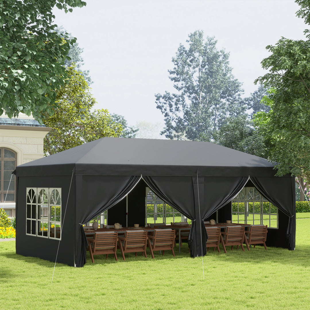 Outsunny 3 x 6 m Pop Up Gazebo with Sides and Windows, Height Adjustable Party Tent with Storage Bag for Garden, Camping, Event, Black