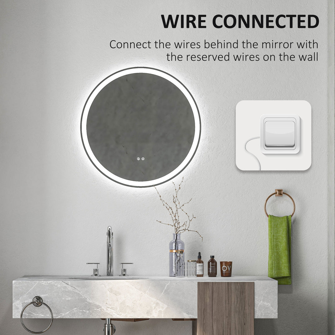 Kleankin Round Bathroom Mirror with LED Lights, 3 Temperature Colours, Defogging Film, Aluminium Frame, Hardwired, 70 x 70 cm