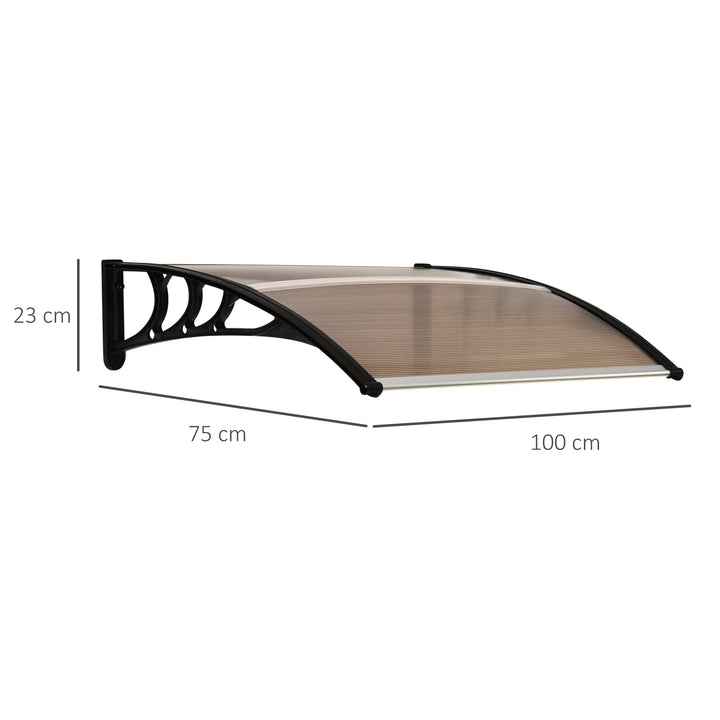 Curved Window Door Canopy Aluminium Rigid Plastic Polycarbonate Fixed Outdoor Awning Modern Design UV Water Rain Resist 100 x 75cm Brown