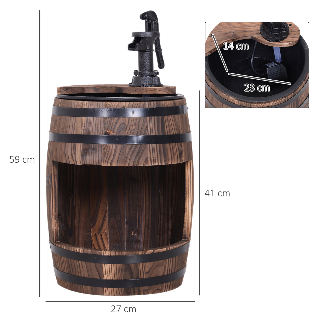 Wood Barrel Patio Water Fountain Electric Pump Garden Decorative Ornament with Flower Planter Decor