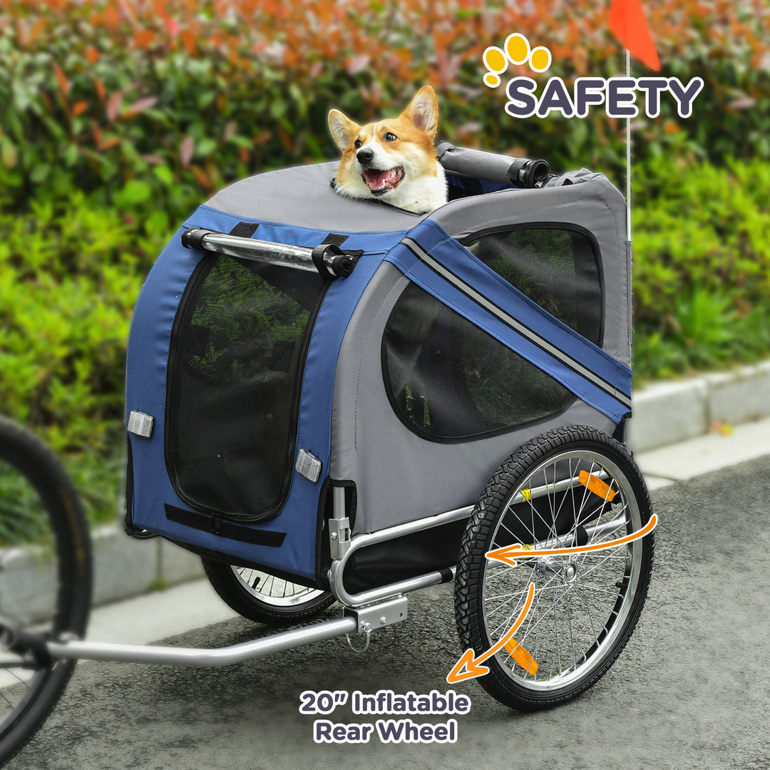 PawHut Dog Bike Trailer Pet Bicycle Trailer Foldable Dog Cat Bike Carrier with Suspension- Blue